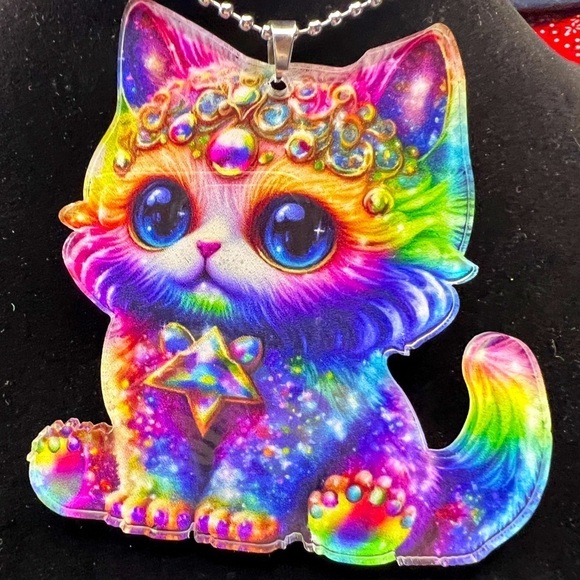 Cute Cat Window/Car Hanger, bright color, 3” X 3”, chain 8”, 1/8” plastic - Picture 4 of 4